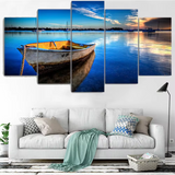 Ocean Seascape Boat Sky Reflection 5 Piece Canvas Wall Art Painting Wallpaper Poster Picture Print Photo Decor