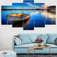 Ocean Seascape Boat Sky Reflection 5 Piece Canvas Wall Art Painting Wallpaper Poster Picture Print Photo Decor