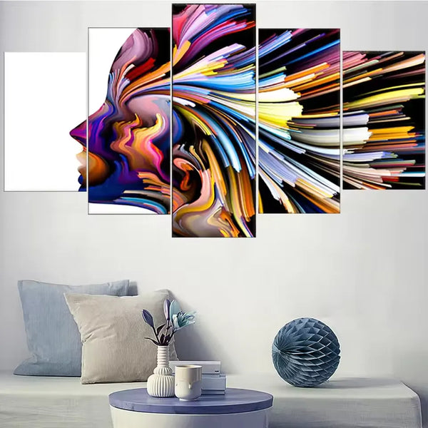 Abstract Colorful Modern Human Face Design 5 Piece Canvas Wall Art Painting Wallpaper Poster Picture Print Photo Decor