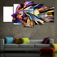 Abstract Colorful Modern Human Face Design 5 Piece Canvas Wall Art Painting Wallpaper Poster Picture Print Photo Decor