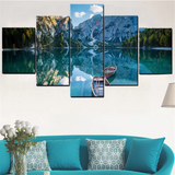 Clear Mountain Lake Outdoor Nature 5 Piece Canvas Wall Art Painting Wallpaper Poster Picture Print Photo Decor