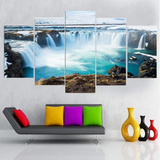 Quite Huge Waterfalls Beautiful Lake Landscape 5 Piece Canvas Wall Art Painting Wallpaper Poster Picture Print Photo Decor