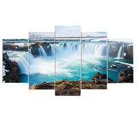 Quite Huge Waterfalls Beautiful Lake Landscape 5 Piece Canvas Wall Art Painting Wallpaper Poster Picture Print Photo Decor