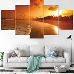 Red Sunset Beach Ocean Sunrise 5 Piece Canvas Wall Art Painting Wallpaper Poster Picture Print Photo Decor