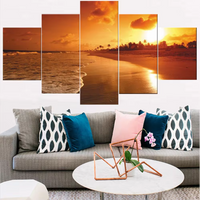 Red Sunset Beach Ocean Sunrise 5 Piece Canvas Wall Art Painting Wallpaper Poster Picture Print Photo Decor