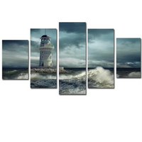 The Lighthouse Nature Scenery Wave Sky View 5 Piece Canvas Wall Art Painting Wallpaper Poster Picture Print Photo Decor