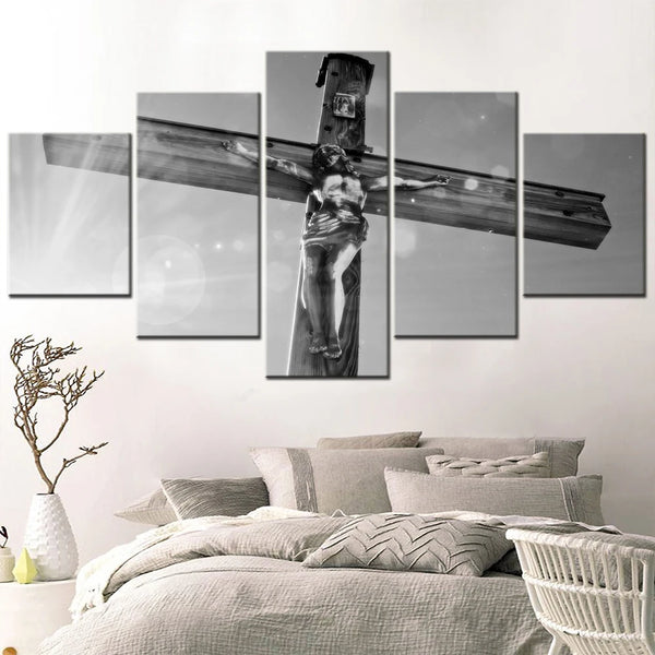 Black and White Christ Jesus Christian 5 Piece Canvas Wall Art Painting Wallpaper Poster Picture Print Photo Decor