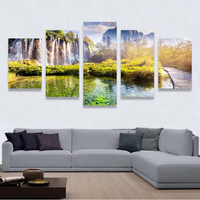 Nature Lake Waterfall Forest Trees 5 Piece Canvas Wall Art Painting Wallpaper Poster Picture Print Photo Decor