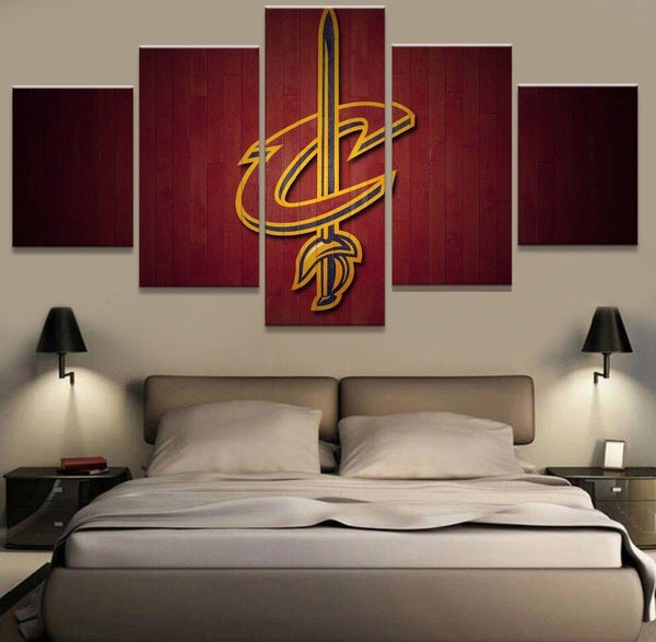 NBA Basketball Team Cleveland Cavaliers Hardwood Logo 5 Piece Canvas Wall Art Painting Wallpaper Poster Picture Print Photo Decor