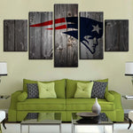 New England Patriots Rustic Wood NFL Football Team 5 Piece Canvas Wall Art Painting Wallpaper Poster Picture Print Photo Decor