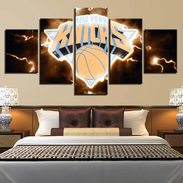 New York Knicks Electric Storm NBA Basketball Team 5 Piece Canvas Wall Art Painting Wallpaper Poster Picture Print Photo Decor