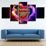 Arsenal FC Premier League Football Fire and Smoke Logo 5 Piece Canvas Wall Art Painting Wallpaper Poster Picture Print Photo Decor