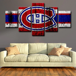 NHL Hockey Team Montreal Canadiens Grunge Logo 5 Piece Canvas Wall Art Painting Wallpaper Poster Picture Print Photo Decor