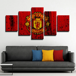 Manchester United FC Logo Red Premier League Team 5 Piece Canvas Wall Art Painting Wallpaper Poster Picture Print Photo Decor