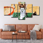 Milwaukee Bucks Giannis Antetokounmpo Dunking Action 5 Piece Canvas Wall Art Painting Wallpaper Poster Picture Print Photo Decor