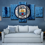 Manchester City FC Logo Blue Grunge Effect 5 Piece Canvas Wall Art Painting Wallpaper Poster Picture Print Photo Decor