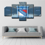 New York Rangers Logo and Stadium NHL Hockey Team 5 Piece Canvas Wall Art Painting Wallpaper Poster Picture Print Photo Decor