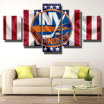NHL Hockey Team New York Islanders USA Flag 5 Piece Canvas Wall Art Painting Wallpaper Poster Picture Print Photo Decor