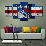 NHL Hockey Sports Team New York Rangers Logo 5 Piece Canvas Wall Art Painting Wallpaper Poster Picture Print Photo Decor