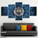 Manchester City FC Soccer Football Team Logo 5 Piece Canvas Wall Art Painting Wallpaper Poster Picture Print Photo Decor