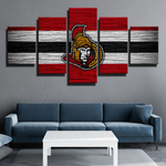 NHL Hockey Sports Team Ottawa Senators Stripe Logo 5 Piece Canvas Wall Art Painting Wallpaper Poster Picture Print Photo Decor