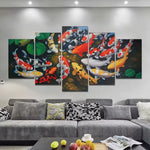 Vibrant Koi Fish Feng Shui Pond Goldfish 5 Piece Canvas Wall Art Painting Wallpaper Poster Picture Print Photo Decor