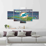 NFL Football Team Miami Dolphins Stadium & Logo 5 Piece Canvas Wall Art Painting Wallpaper Poster Picture Print Photo Decor