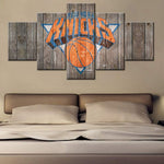 NBA Basketball Team New York Knicks Rustic Wood Logo 5 Piece Canvas Wall Art Painting Wallpaper Poster Picture Print Photo Decor