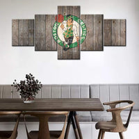 Boston Celtics Wooden Texture Logo NBA Basketball Team 5 Piece Canvas Wall Art Painting Wallpaper Poster Picture Print Photo Decor