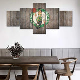 Boston Celtics Wooden Texture Logo NBA Basketball Team 5 Piece Canvas Wall Art Painting Wallpaper Poster Picture Print Photo Decor