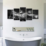 Black & White Nature Lightning Strikes Storm 5 Piece Canvas Wall Art Painting Wallpaper Poster Picture Print Photo Decor