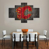 Calgary Flames NHL Hockey Sports Rustic Wood 5 Piece Canvas Wall Art Painting Wallpaper Poster Picture Print Photo Decor