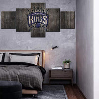 Sacramento Kings Wooden Logo NBA Basketball Team 5 Piece Canvas Wall Art Painting Wallpaper Poster Picture Print Photo Decor