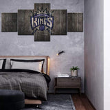 Sacramento Kings Wooden Logo NBA Basketball Team 5 Piece Canvas Wall Art Painting Wallpaper Poster Picture Print Photo Decor