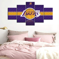 NBA Basketball Team Los Angeles Lakers Logo 5 Piece Canvas Wall Art Painting Wallpaper Poster Picture Print Photo Decor