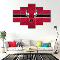 Chicago Bulls Logo NBA Basketball Team 5 Piece Canvas Wall Art Painting Wallpaper Poster Picture Print Photo Decor