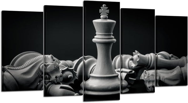 Black & White King Chess Game 5 Piece Canvas Wall Art Painting Wallpaper Poster Picture Print Photo Decor