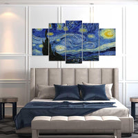 Vincent Van Gogh Starry Night 5 Piece Canvas Wall Art Painting Wallpaper Poster Picture Print Photo Decor