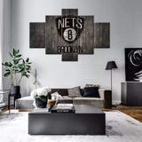Brooklyn Nets Wooden Texture Logo NBA Basketball 5 Piece Canvas Wall Art Painting Wallpaper Poster Picture Print Photo Decor