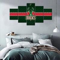 Milwaukee Bucks Logo NBA American Basketball Team 5 Piece Canvas Wall Art Painting Wallpaper Poster Picture Print Photo Decor