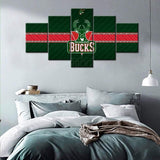 Milwaukee Bucks Logo NBA American Basketball Team 5 Piece Canvas Wall Art Painting Wallpaper Poster Picture Print Photo Decor