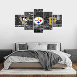 Pittsburgh Steelers Penguins Pirates NFL NHL MLB 5 Piece Canvas Wall Art Painting Wallpaper Poster Picture Print Photo Decor