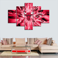 Chicago Bulls Logo Explosion Effect NBA Basketball Team 5 Piece Canvas Wall Art Painting Wallpaper Poster Picture Print Photo Decor