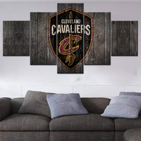 Cleveland Cavaliers Wooden Texture Logo NBA Basketball 5 Piece Canvas Wall Art Painting Wallpaper Poster Picture Print Photo Decor
