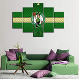 NBA Basketball Team Boston Celtics Logo 5 Piece Canvas Wall Art Painting Wallpaper Poster Picture Print Photo Decor