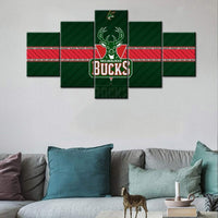 Milwaukee Bucks Logo NBA American Basketball Team 5 Piece Canvas Wall Art Painting Wallpaper Poster Picture Print Photo Decor