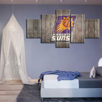 NBA Basketball Team Phoenix Suns Logo Rustic Wood 5 Piece Canvas Wall Art Painting Wallpaper Poster Picture Print Photo Decor