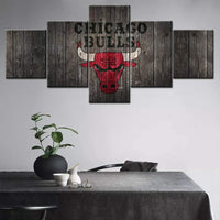 NBA Basketball Team Chicago Bulls Rustic Wood Logo 5 Piece Canvas Wall Art Painting Wallpaper Poster Picture Print Photo Decor