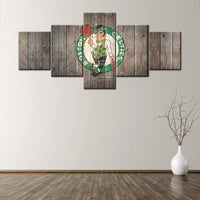 Boston Celtics Wooden Texture Logo NBA Basketball Team 5 Piece Canvas Wall Art Painting Wallpaper Poster Picture Print Photo Decor