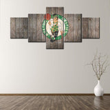 Boston Celtics Wooden Texture Logo NBA Basketball Team 5 Piece Canvas Wall Art Painting Wallpaper Poster Picture Print Photo Decor